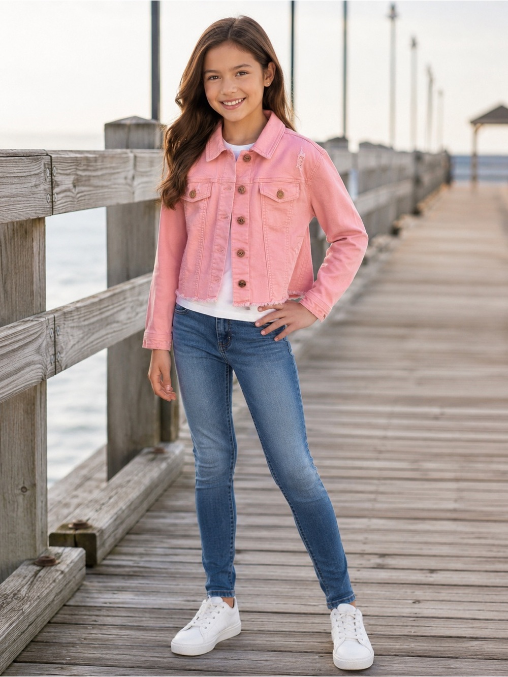 JUSTICE DISTRESSED PINK JEAN DENIM JACKET